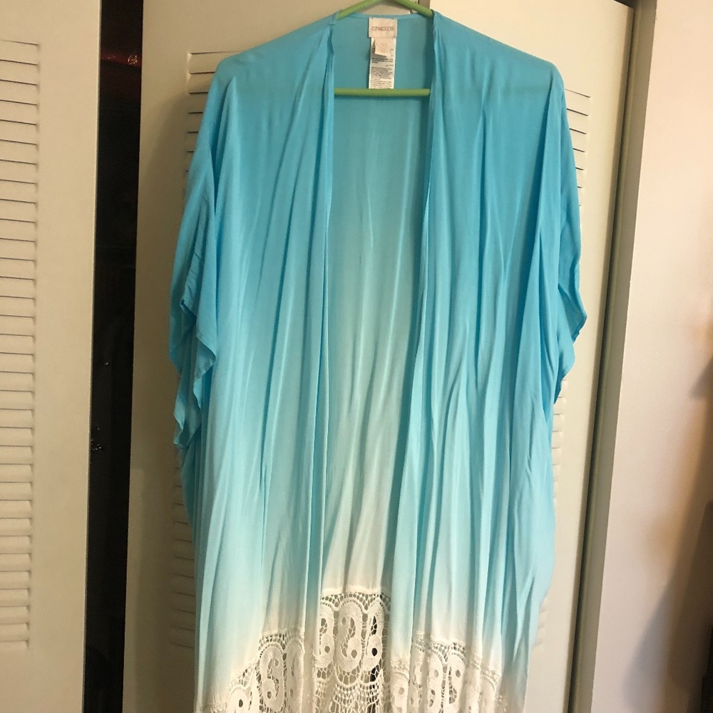 Turquoise and cream Ruana